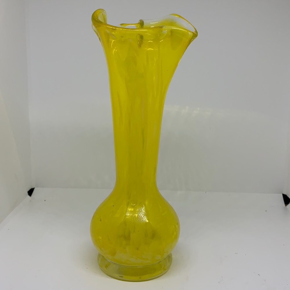 Yellow Art Glass Ruffled Vase
